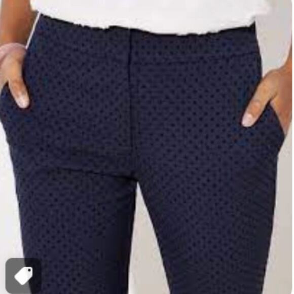 LOFT Navy Blue White Polka Dot Print Original Crop Pants Size 12 - Picture 1 of 8